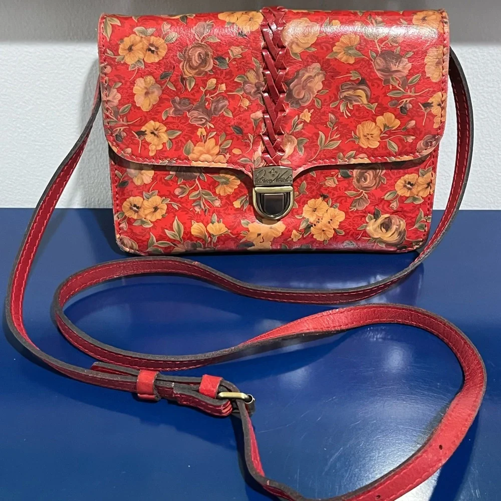 Patricia Nash Red Floral Bellizzi XBody Organizer Leather Purse Bag Rosso Fiore - Picture 9 of 9